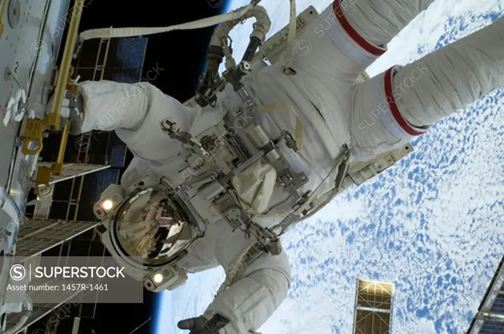 Astronaut participates in a session of extravehicular activity.