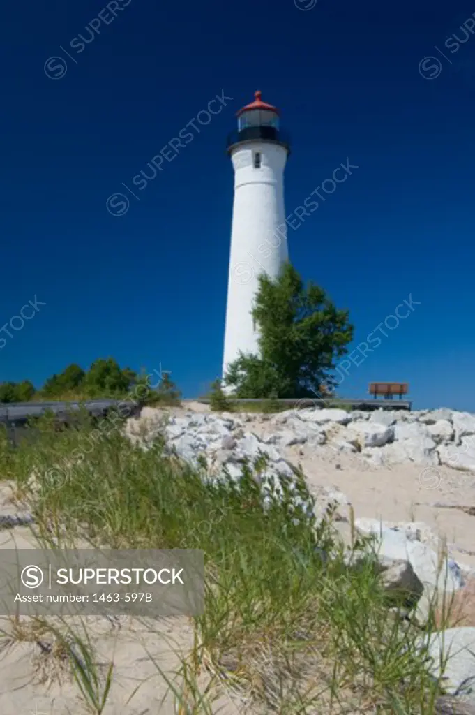 Low angle view of a lighthouse, Crisp Point Lighthouse, Lake Superior, Michigan, USA