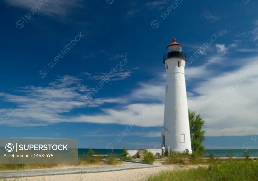 Low angle view of a lighthouse, Crisp Point Lighthouse, Lake Superior, Michigan, USA