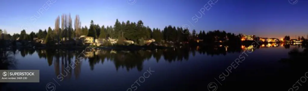 Reflection of trees on a lake, Bitter Lake, Washington, USA