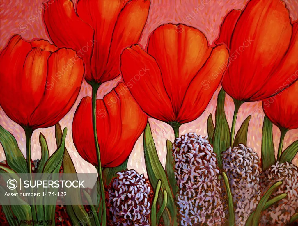 Big Tulips and Hyacinths  John Newcomb, Acrylic, 1993