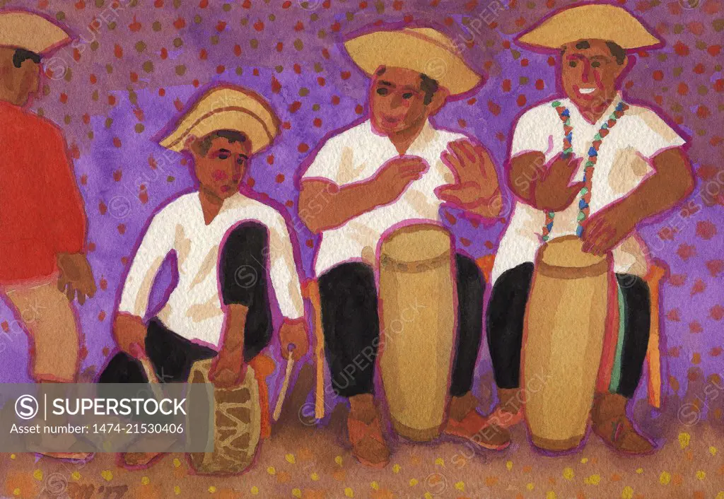 The Little Drummers, Panama  John Newcomb, Watercolor, 2017