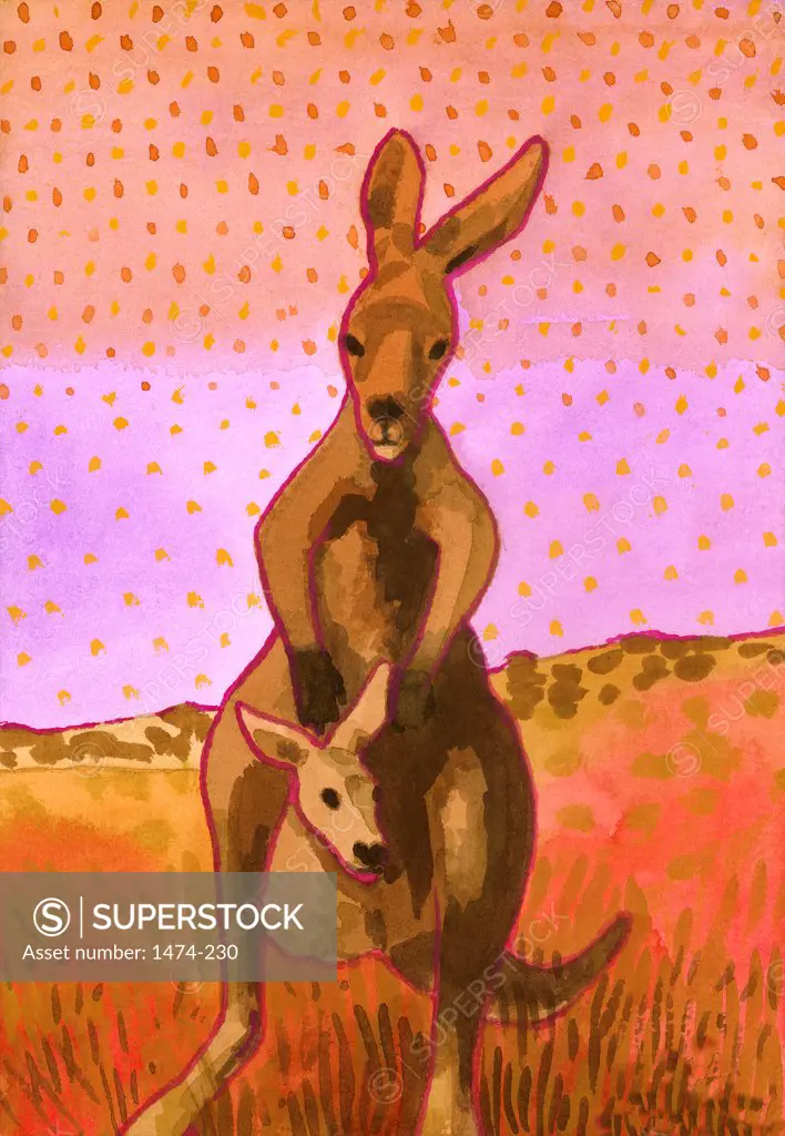 Red Roo and Joey  John Newcomb, Watercolor, 2005