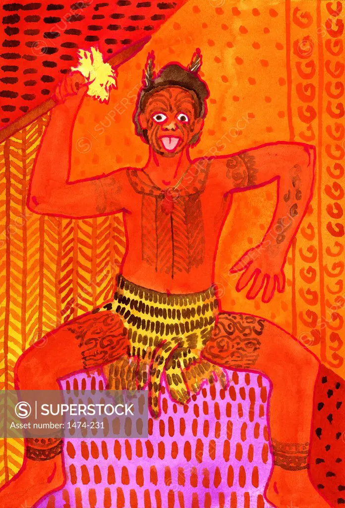 Maori Haka (Challenge Dance)  John Newcomb, Watercolor, 2005