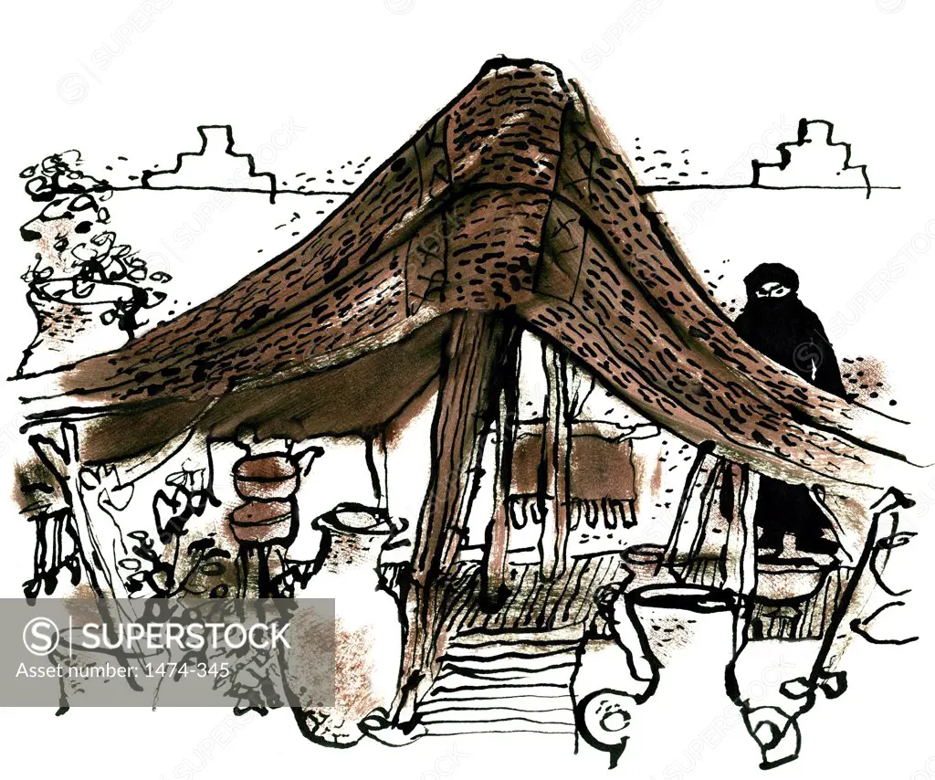Berber Tent, Morocco  John Newcomb, Ink drawing, 1961