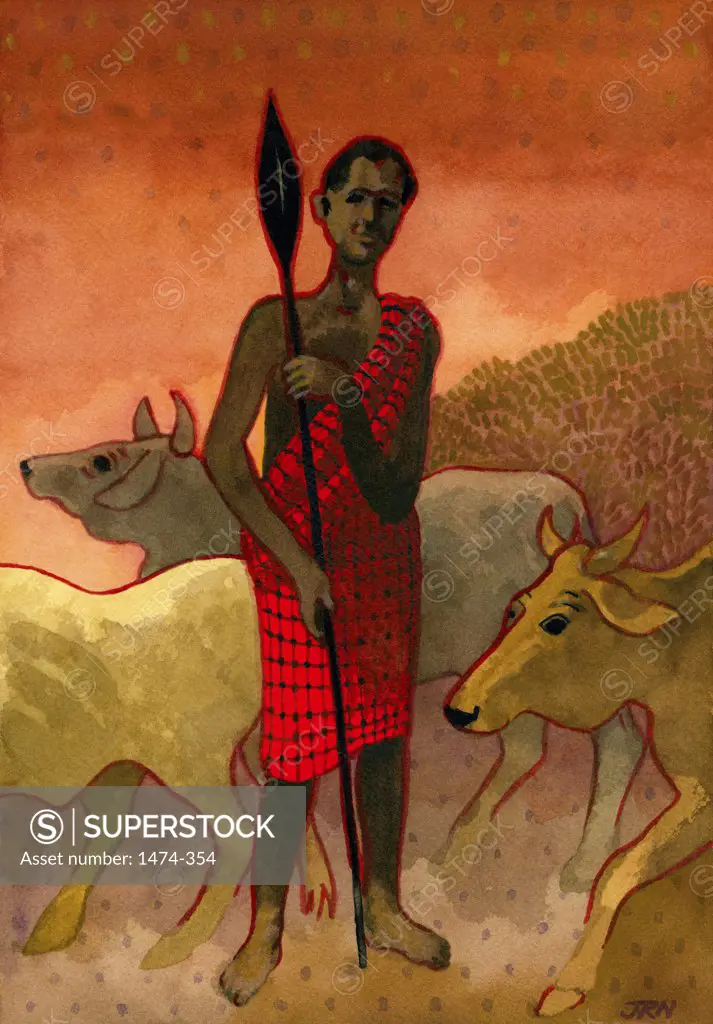 Masai Herdsman  John Newcomb, Watercolor, 2008