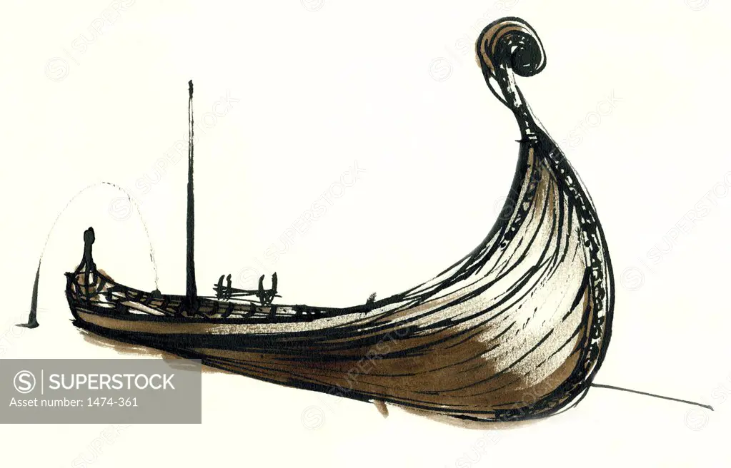 Viking Ship, Oslo  John Newcomb, Ink drawing, 1961
