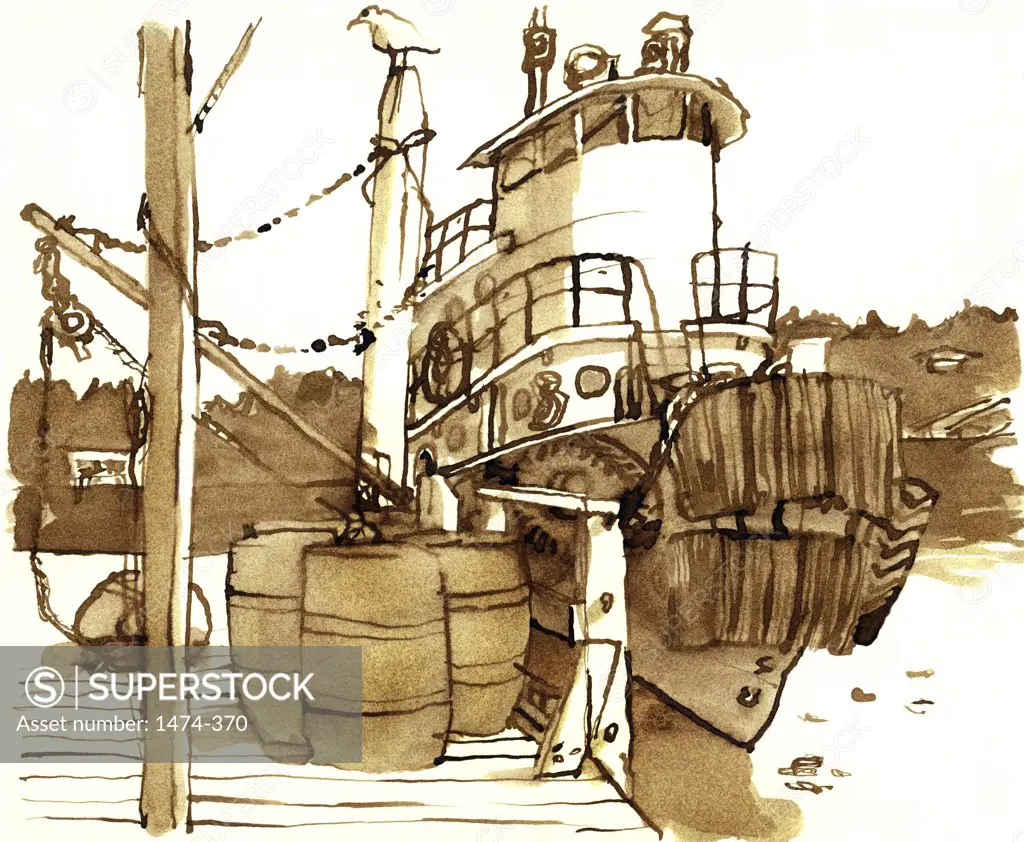 The Gordon Winslow, Maine  John Newcomb, Ink drawing, 1975