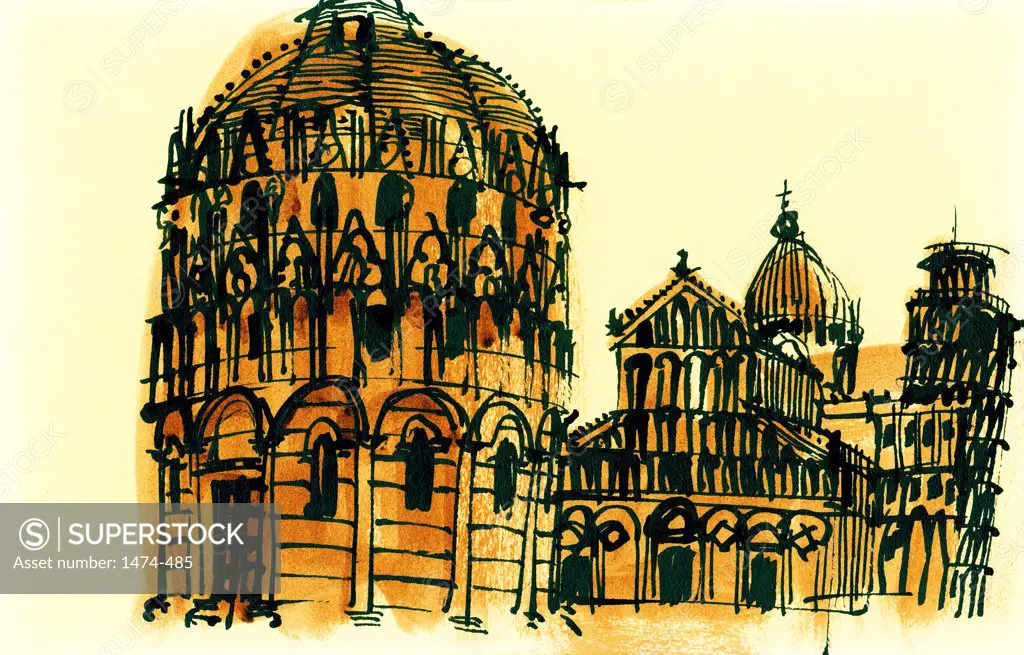 Pisa Cathedral  John Newcomb, Ink drawing, 1961