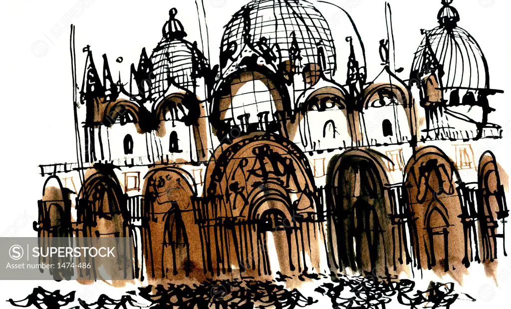 San Marco Cathedral, Venice  John Newcomb, Ink drawing, 1966