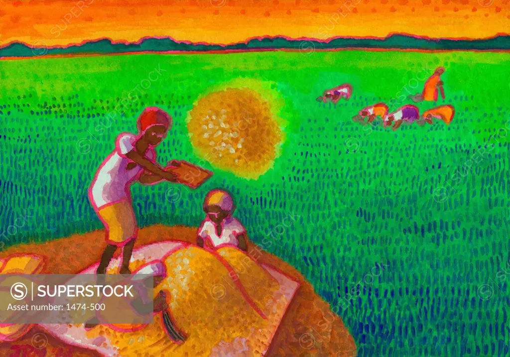 Winnowing Rice, India  John Newcomb, Watercolor, 2013