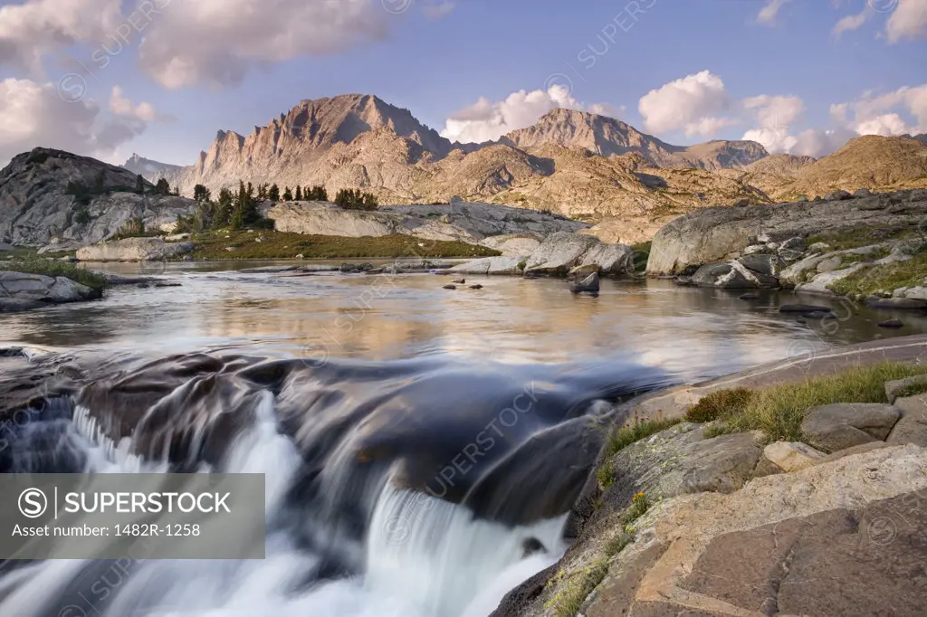 Water flowing over rocks, Lower Titcomb Basin, Bridger-Teton National Forest, Wyoming, USA