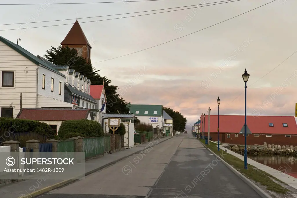 Houses along a road, Stanley, Falkland Islands, England