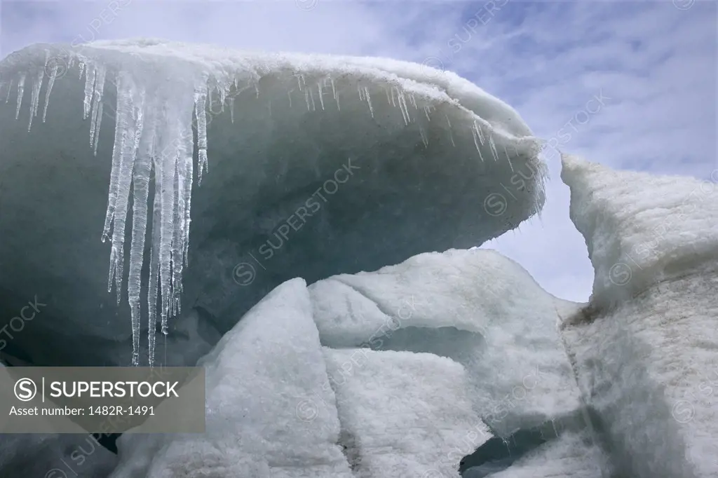 Icicles formation on an iceberg, Graae Glacier, Trollhul, South Georgia Island, South Sandwich Islands 
