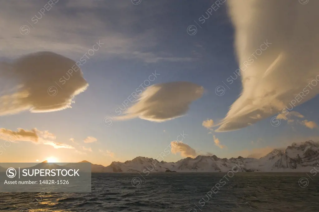 Clouds over the sea at sunrise, Royal Bay, South Georgia Island, South Sandwich Islands