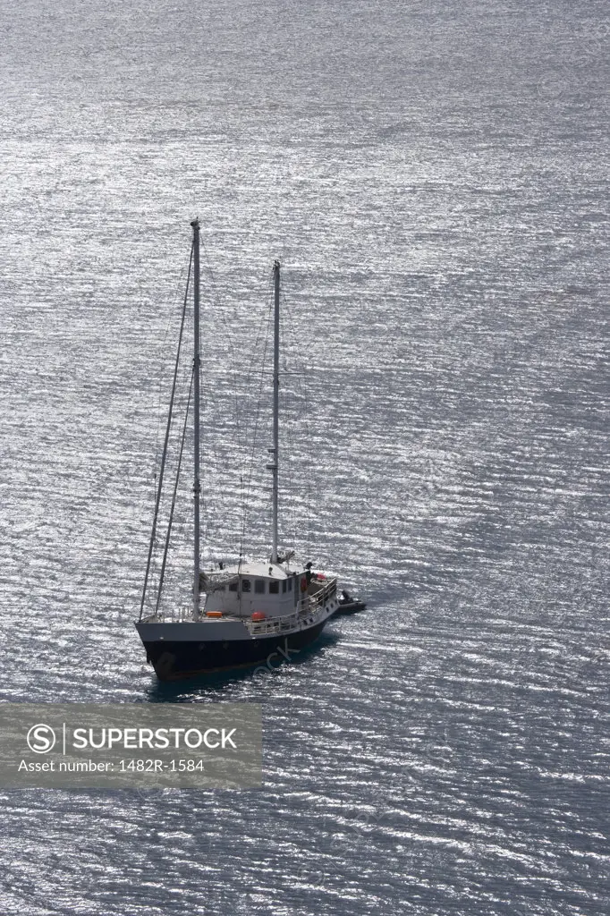 Sailboat in the sea, Golden Fleece, Elsehul Bay, South Georgia Island, South Sandwich Islands