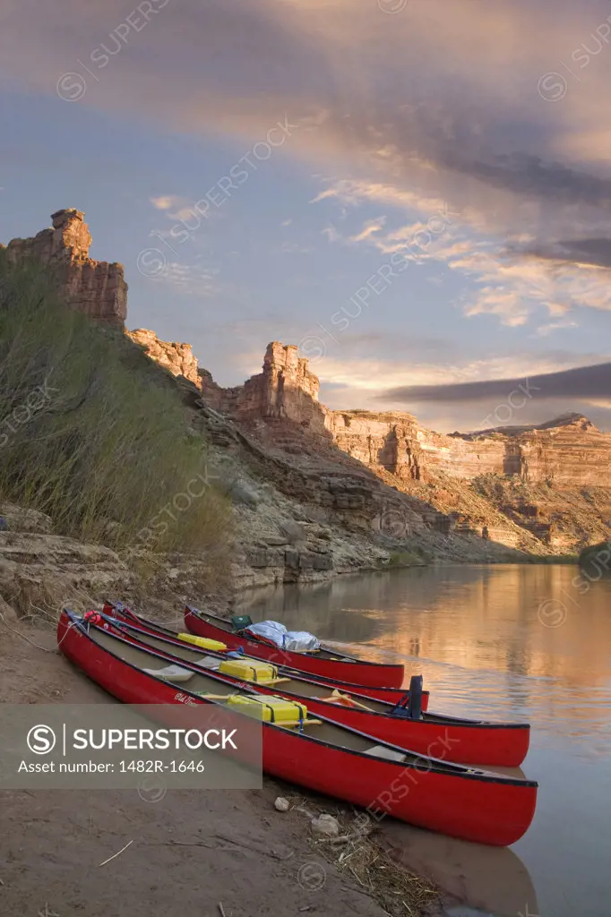 Canoes at the riverside, Green River, Utah, USA