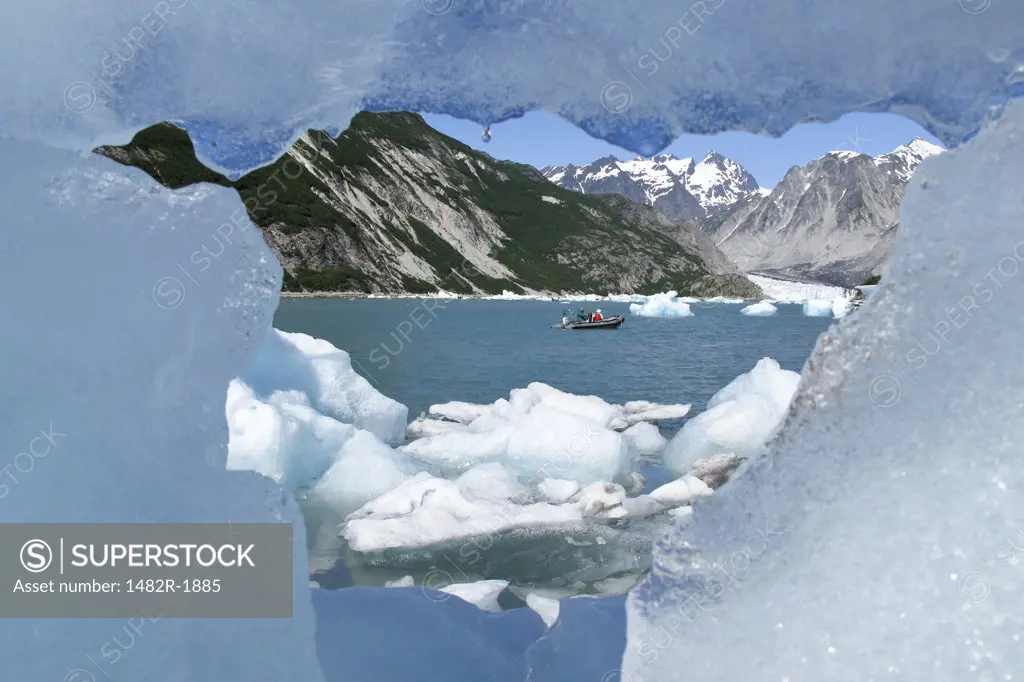 Tourists traveling on a boat in the sea, Reid Glacier, Glacier Bay, Glacier Bay National Park, Alaska, USA