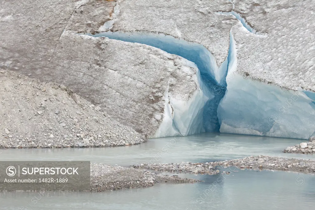 Ice melting from a glacier, Reid Glacier, Glacier Bay National Park, Alaska, USA