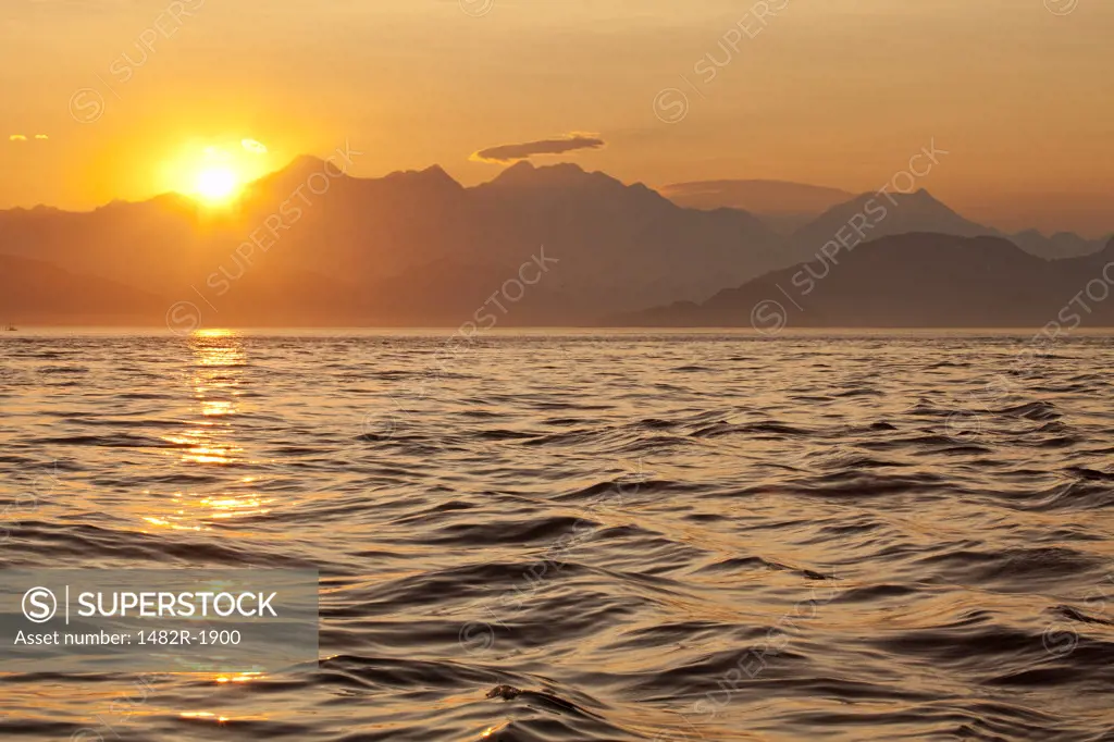 Mountains at sunset, Cross Sound, Alaska, USA