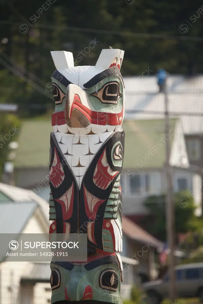 Close-up of a totem pole, Hoonah, Chichagof Island, Alaska, USA
