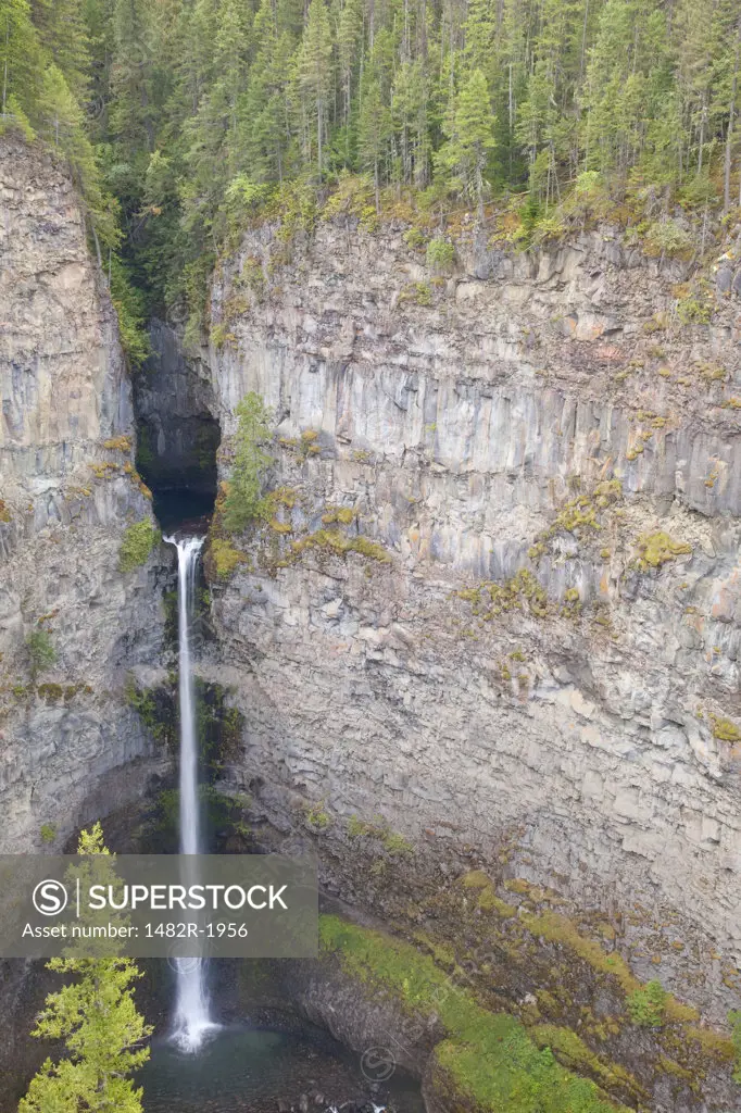 High angle view of a waterfall, Spahats Creek Falls, Wells Gray Provincial Park, British Columbia, Canada