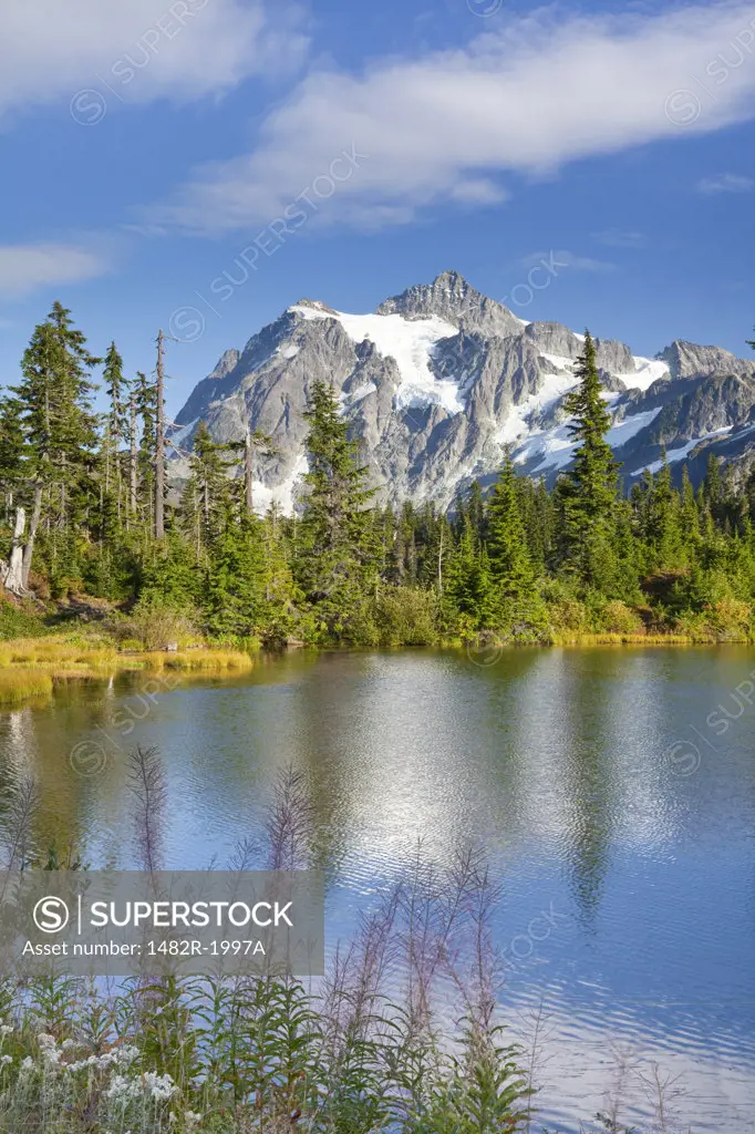 Reflection of mountains in a lake, Mt Shuksan, Mount Baker National Recreation Area, Washington State, USA