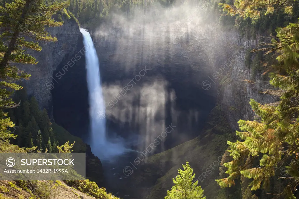 High angle view of a waterfall, Helmcken Falls, Wells Gray Provincial Park, British Columbia, Canada