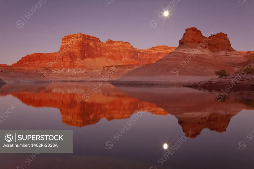 Reflection of cliffs in the lake, Lake Powell, Face Canyon, Glen Canyon National Recreation Area, Utah, USA