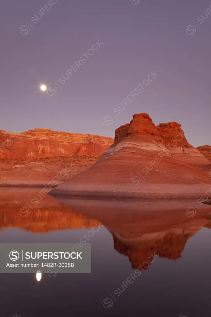 Reflection of cliffs in the lake, Lake Powell, Face Canyon, Glen Canyon National Recreation Area, Utah, USA