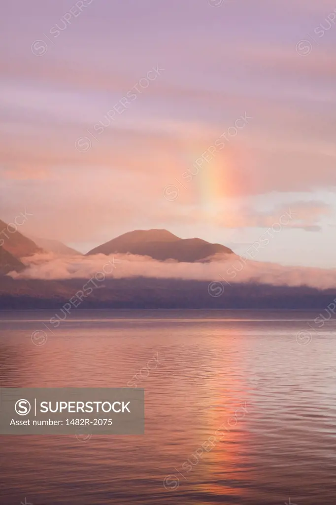 Reflection of rainbow in the sea, Mount Walker, Hood Canal, Seabeck, Kitsap County, Washington State, USA