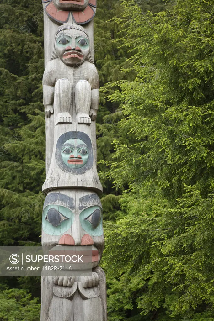 Close-up of a totem pole, Ketchikan, Alaska, USA