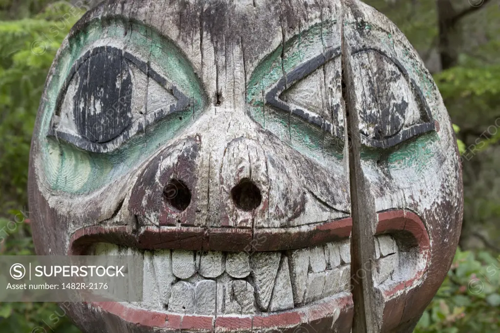 Close-up of a totem pole, Kasaan, Alaska, USA