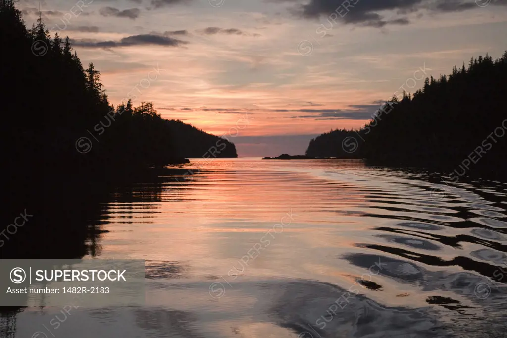 Lake at sunset, Meyers Chuck, Alaska, USA