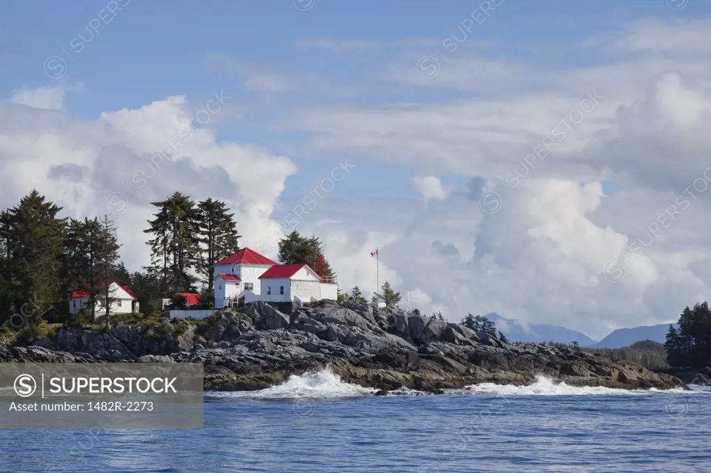 Buildings on the coast, Dryad Point Lighthouse, Ivory Island, Bella Bella, British Columbia, Canada