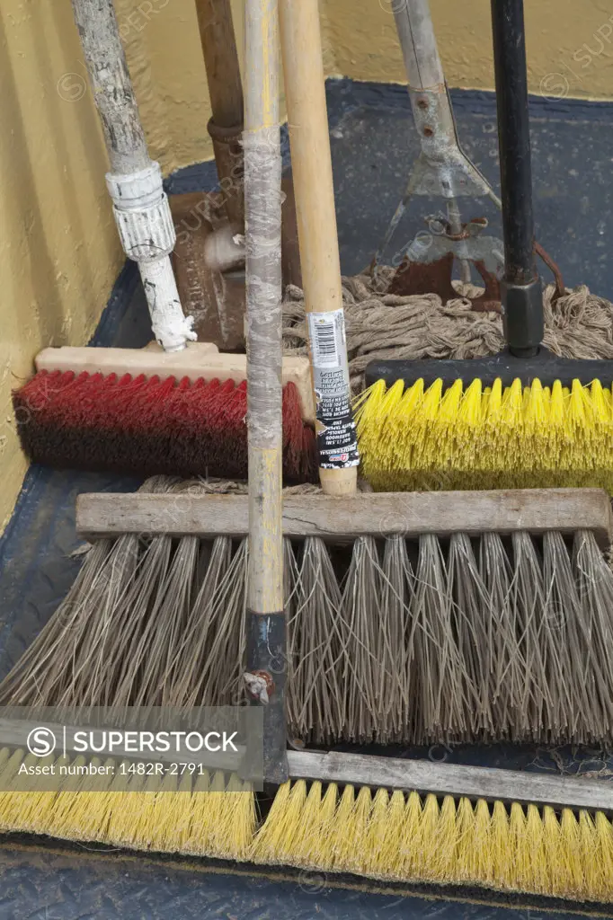 Collection of brooms aboard ship