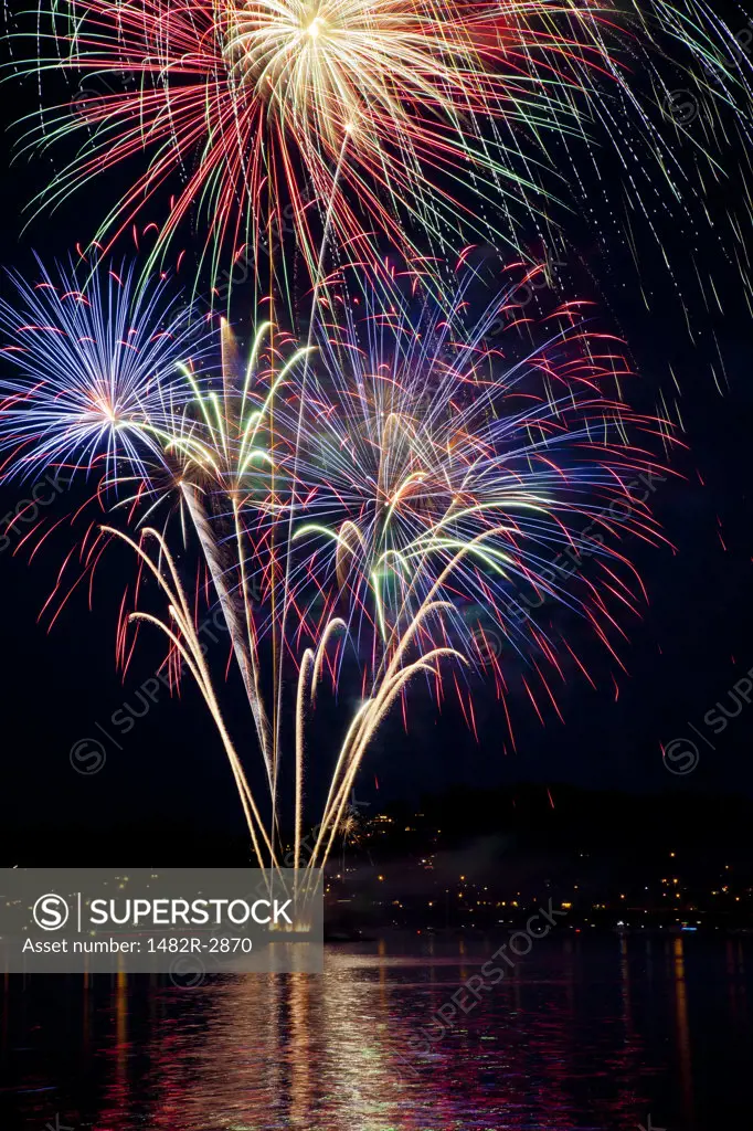 USA, Washington State, Poulsbo, Fireworks Display at Night