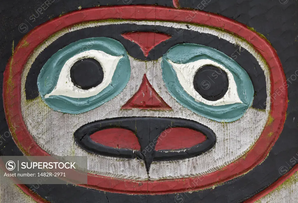 USA, Alaska, Wrangell, Chief Shakes Tribal House, Totem detail