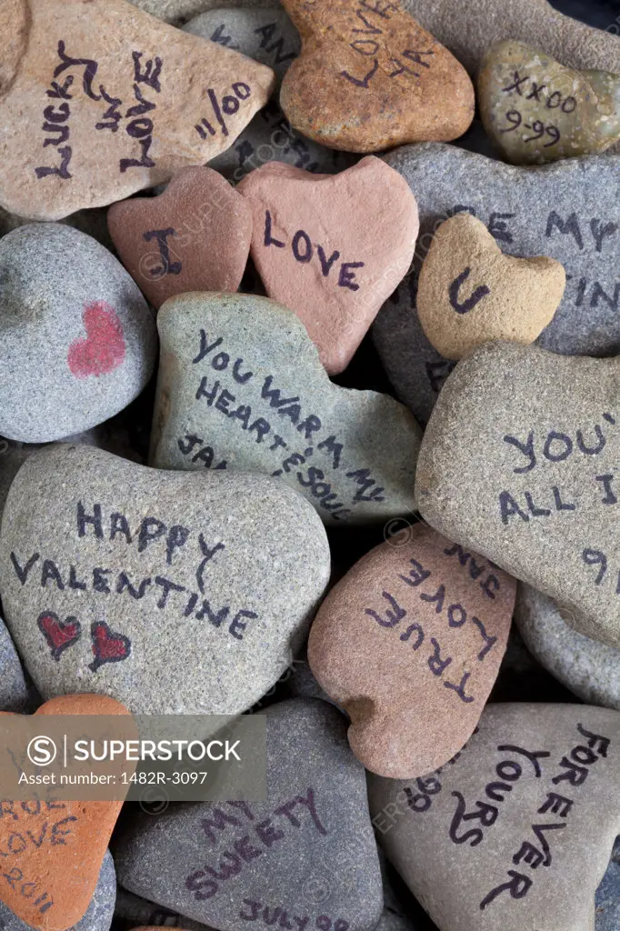 Heart shaped rock collection with love messages