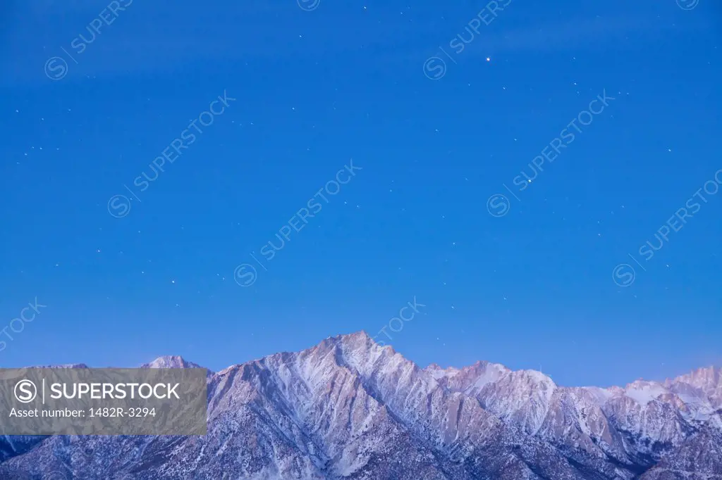 USA, California, Sierra Mountains, Lone Pine Peak and Mount Whitney, Taken from Alabama Hills