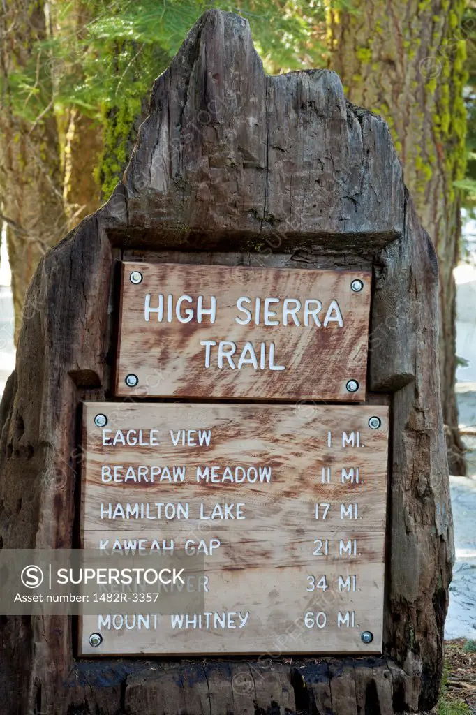 USA, California, Sequoia National Park, Close-up of Trail sign