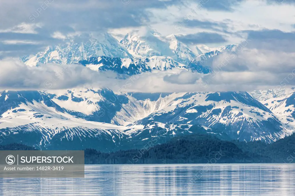 Snowcapped mountain range, Fairweather Range, Glacier Bay National Park, Alaska, USA