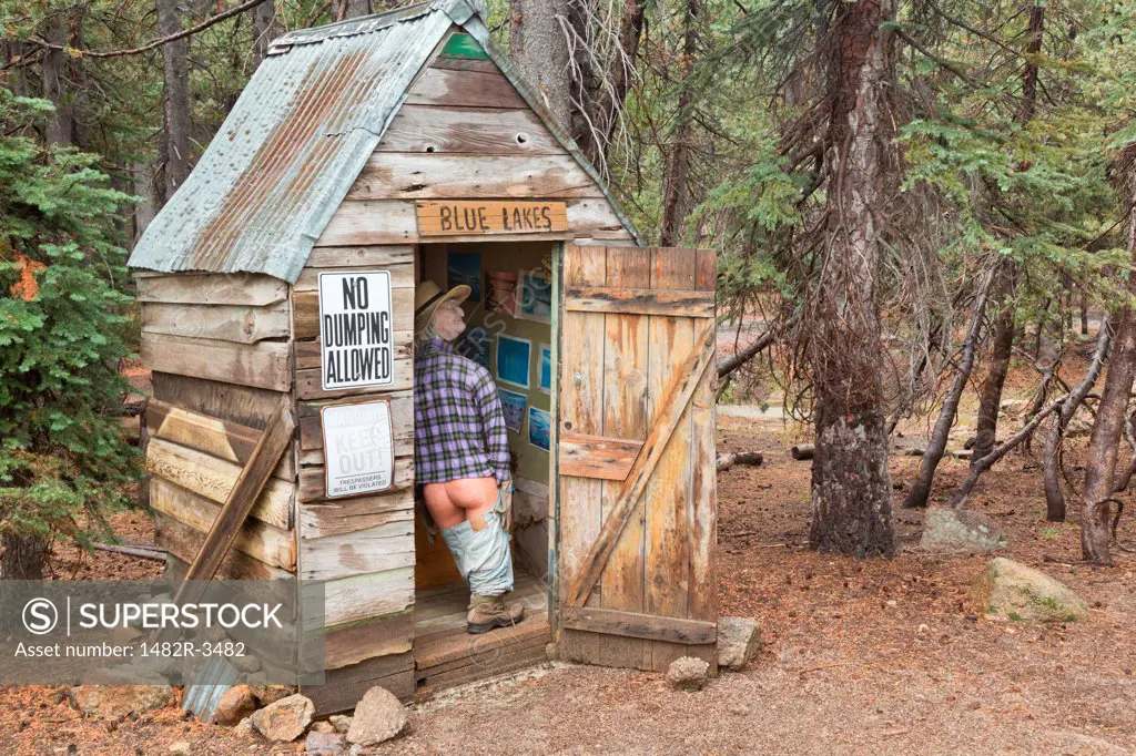 Sculpture of a person in outhouse, Blue Lakes, Humboldt-Toiyabe National Forest, Nevada, California, USA