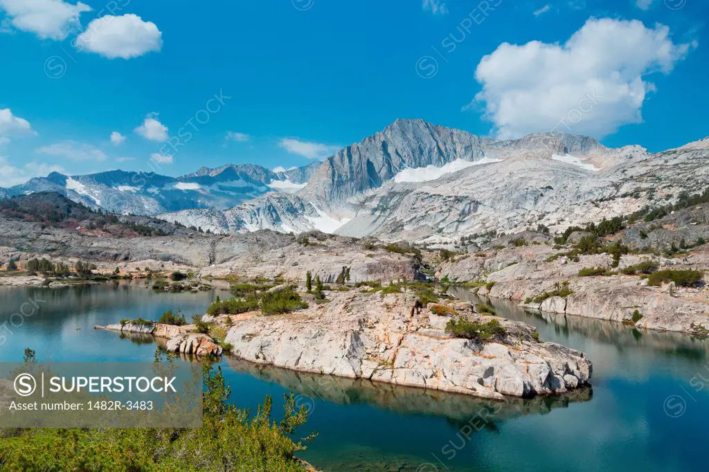 Lake with mountain range in the background, Shamrock Lake, Hoover Wilderness, Inyo National Forest, California, USA