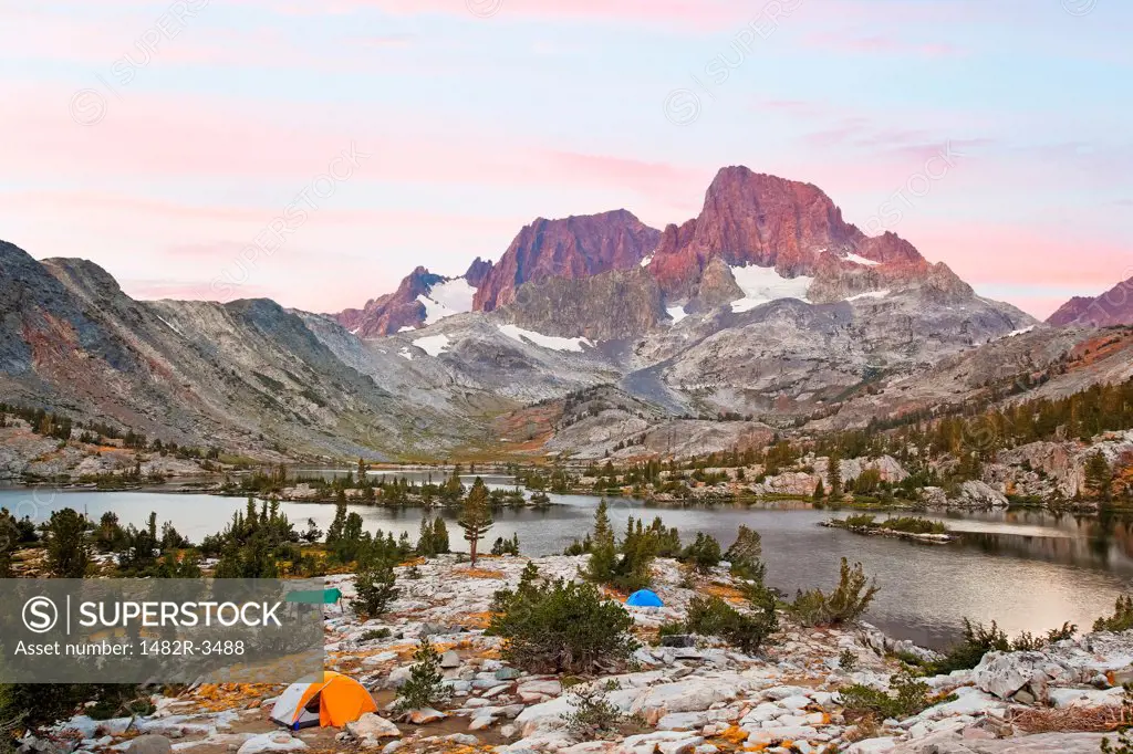 Tents at a lakeside, Garnet Lake, Ansel Adams Wilderness, Inyo National Forest, California, USA