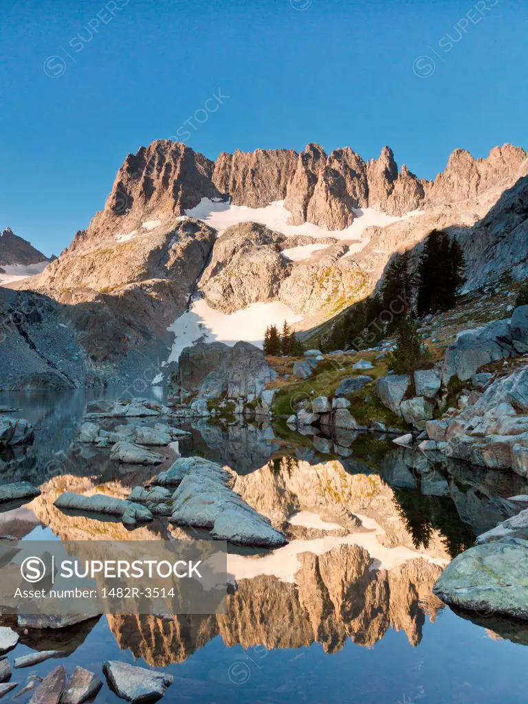Reflection of minarets in a lake, Iceberg Lake, Ansel Adams Wilderness, Inyo National Forest, California, USA