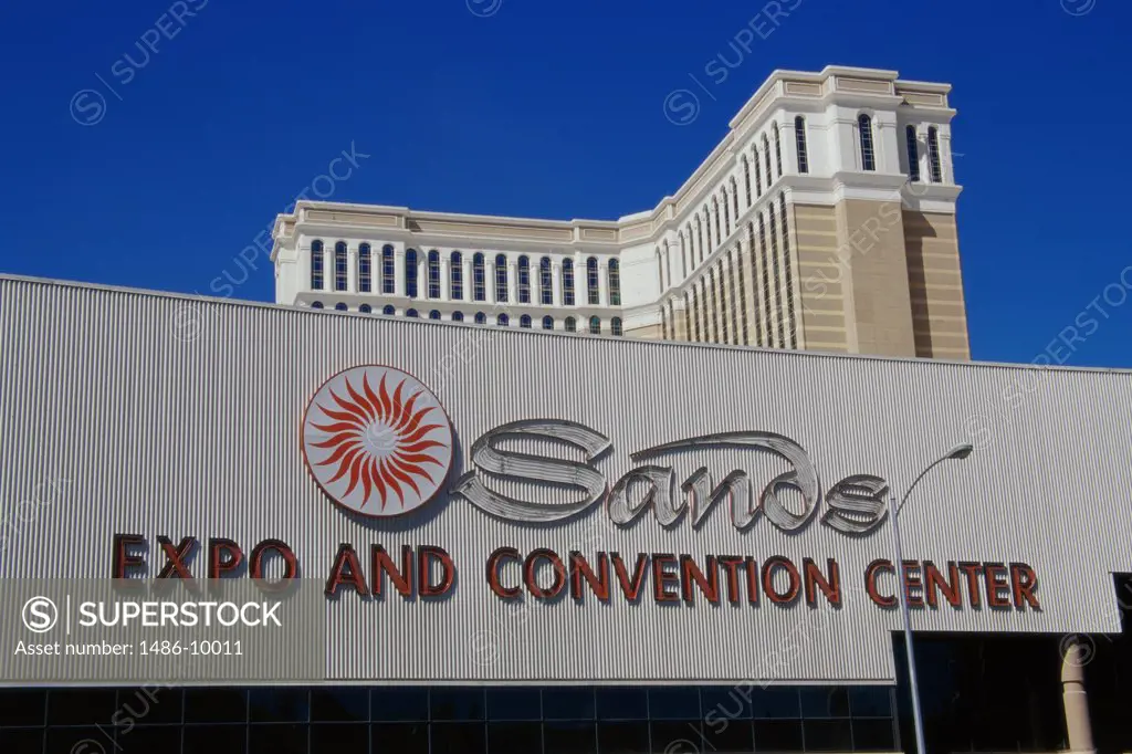 Low angle view of a sign, Sands Expo and Convention Center, Las Vegas, Nevada, USA