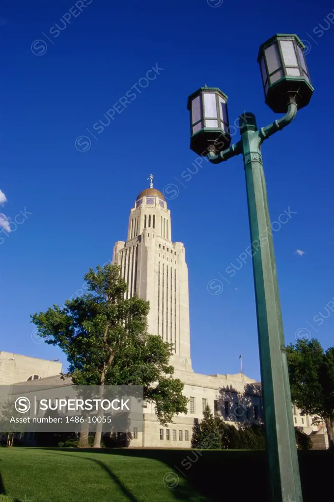 Low angle view of a lamppost in front of a government building, State Capitol, Lincoln, Nebraska, USA
