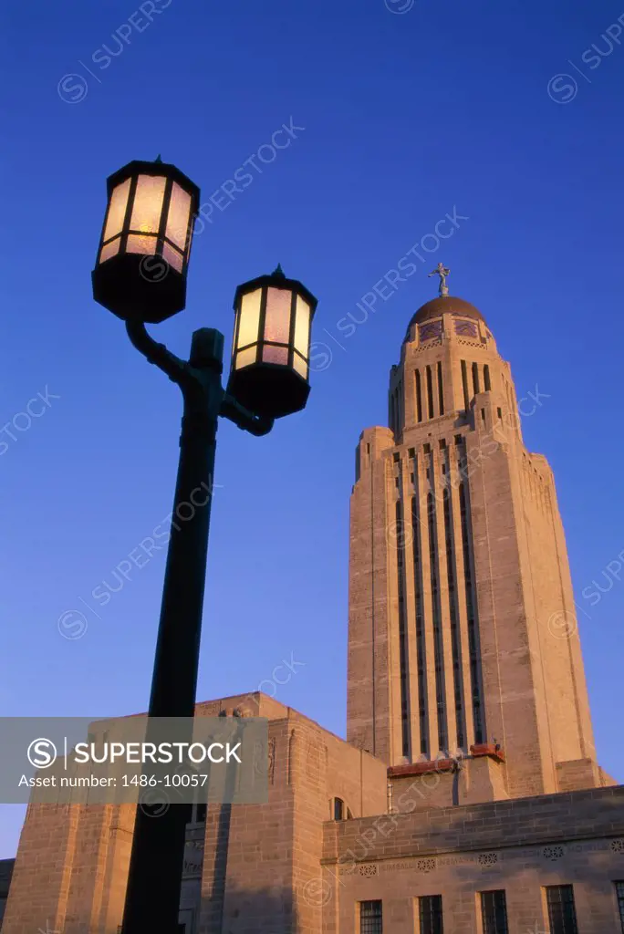 Low angle view of a lamppost in front of a government building, State Capitol, Lincoln, Nebraska, USA