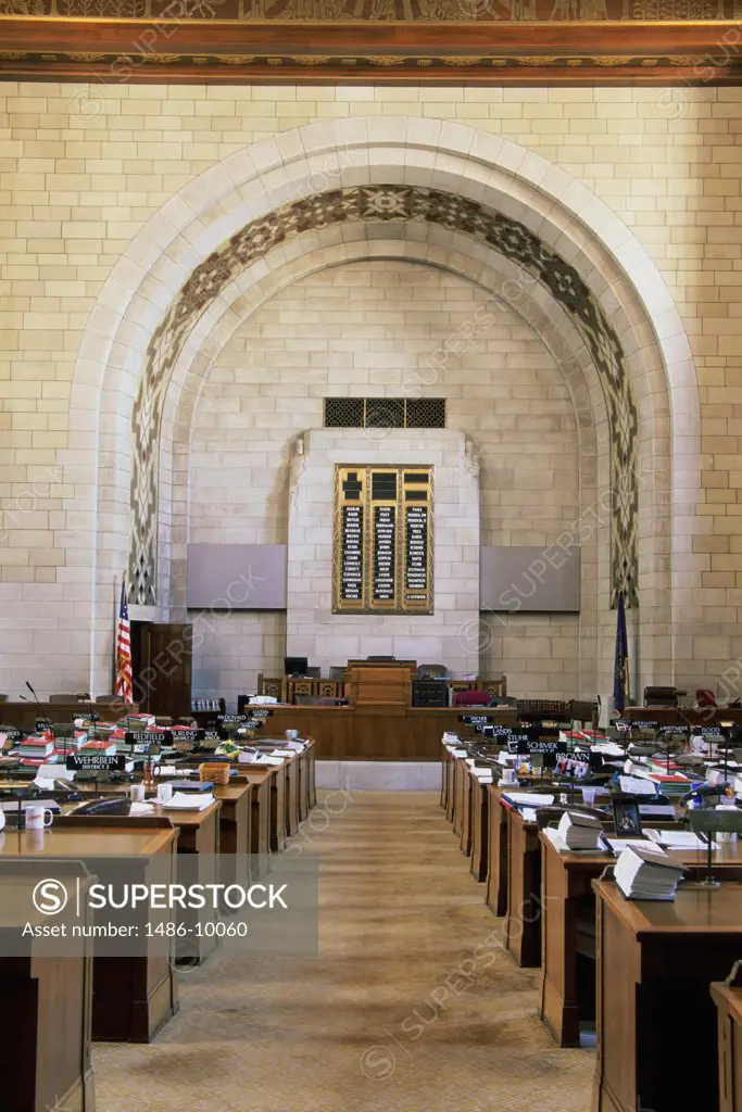 Interior of the legislative chamber of a government building, State Capitol, Lincoln, Nebraska, USA